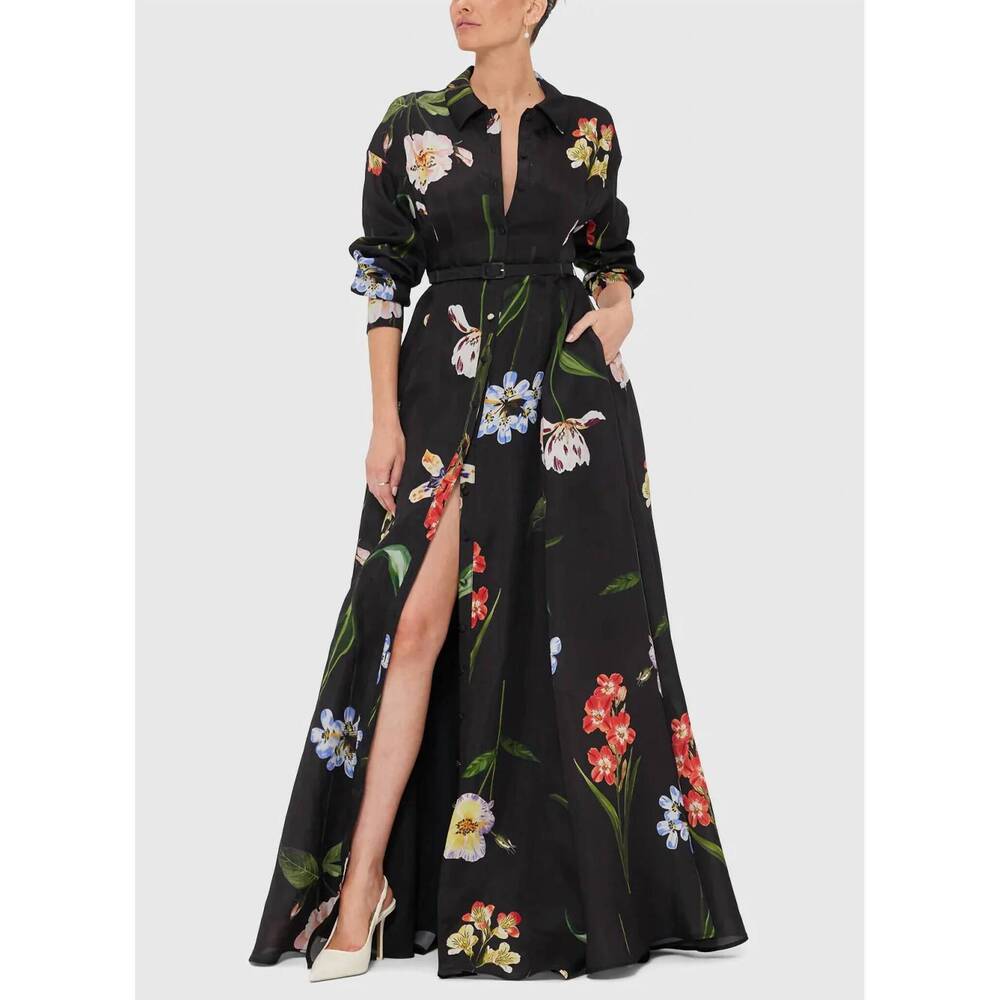 NEW LEO LIN josephine silk gown in botanic